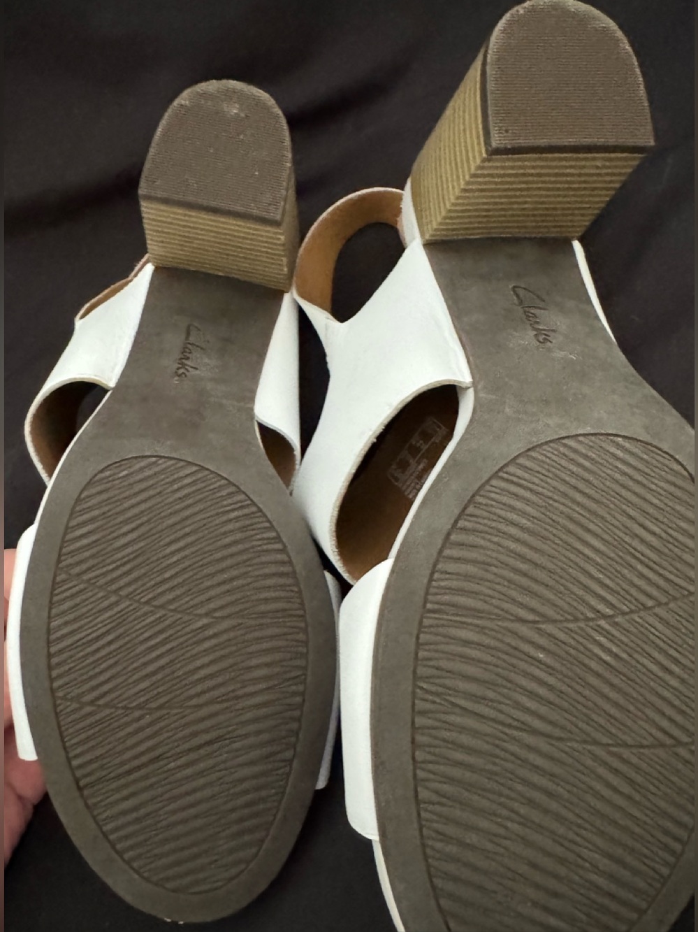 Clarks Collection White Leather Slingback Block Heel Sandals - Picture 7 of 7